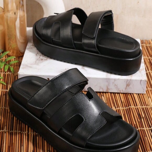 Black Punk Women's Wedge Heel Platform Sandals - Picture 2 of 5